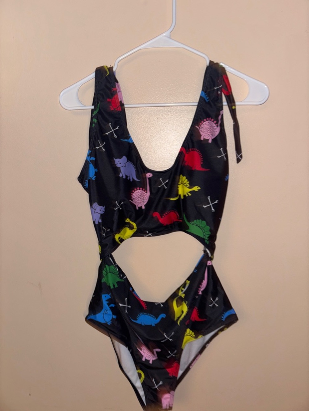 Women’s  Black One-Piece Swimwear with Colorful Dinosaur Print